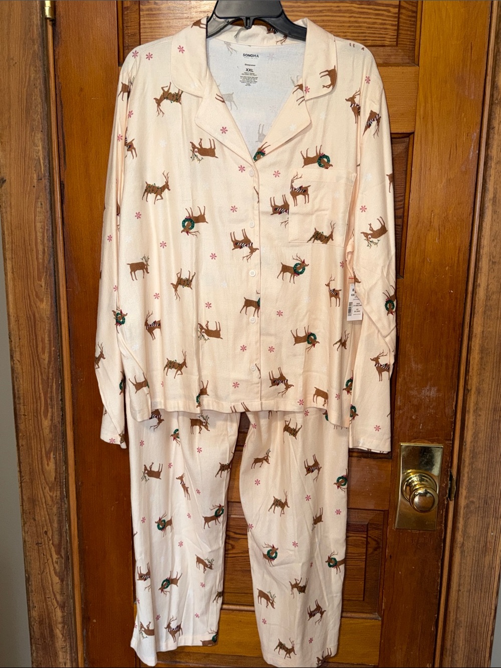 NWT Sonoma 3 Piece Pajama Set Top, Pants, Shorts Size XXL Reindeer Print